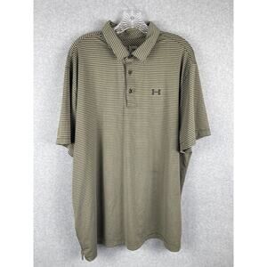 Under Armour HeatGear Polo Shirt Mens 2XL Gold Striped‎ Short Sleeve Performance